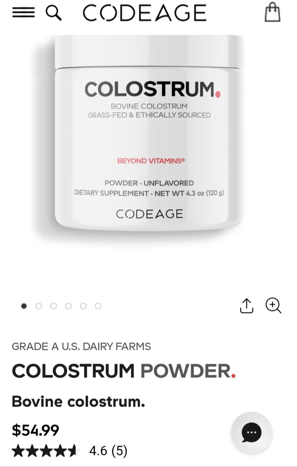 Codeage Grass-fed Colostrum, Unflavored, 120 Serv, Ethically Sourced, 07/2028✨️