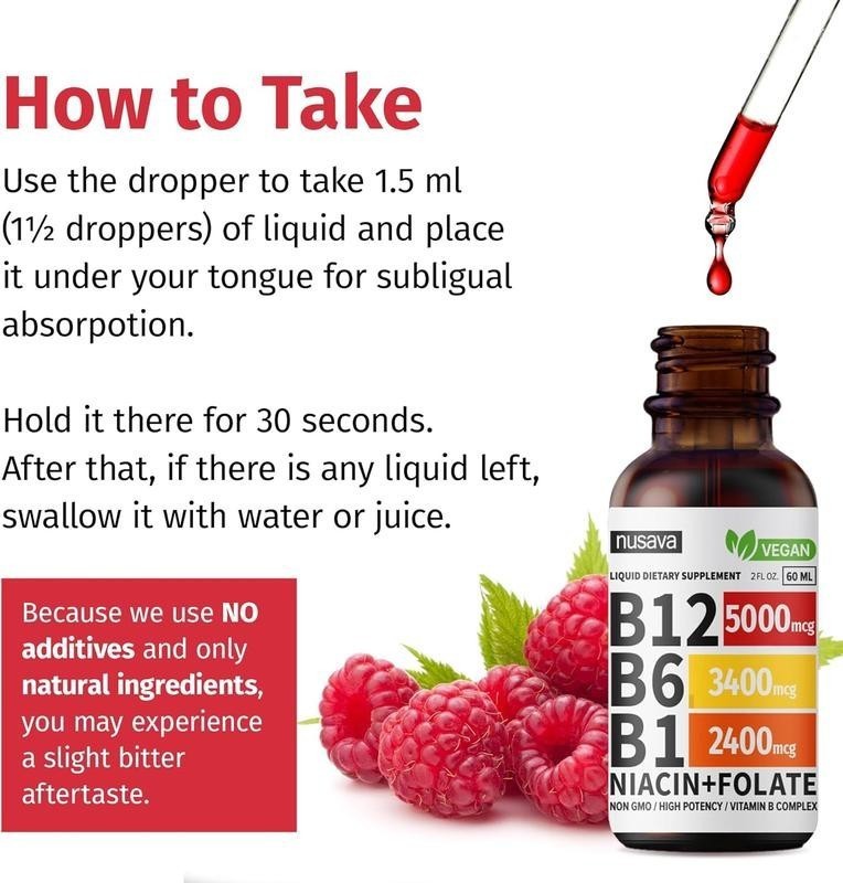 Vitamin B12 and B12 Liquid Drops B6 Sublingual Vitamin B Complex – B1