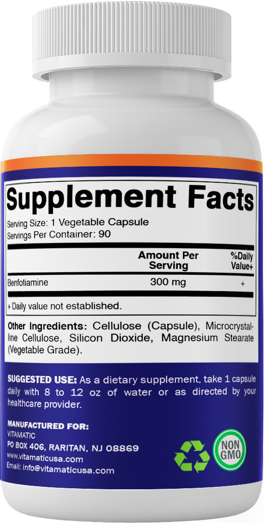 Vitamatic Benfotiamine 300 mg 90 Vegetarian Capsules – Also Called Fat Soluble