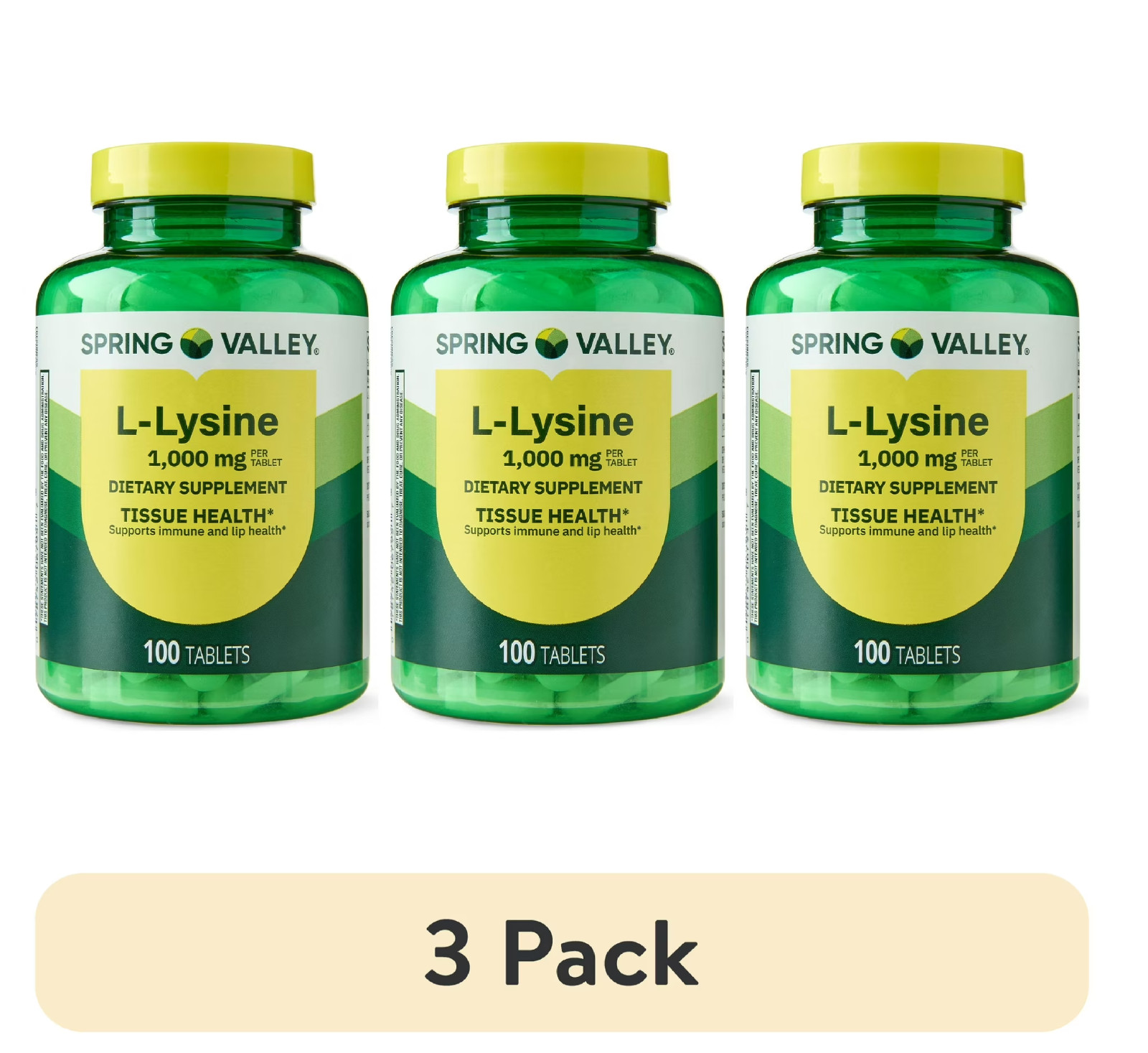 (Pack of 3) Spring Valley L-Lysine Dietary Supplements, 1000 mg, 100 Count