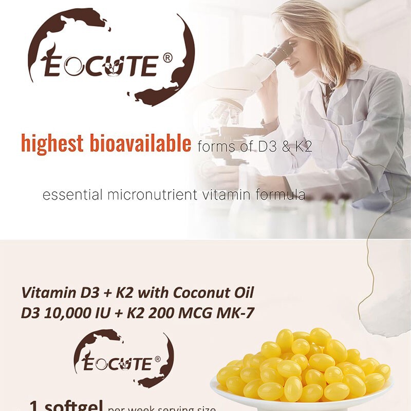 Vitamin D3 10000 iu Plus K2 (MK-7) 200 mcg, 180 primary coconut oil soft capsule