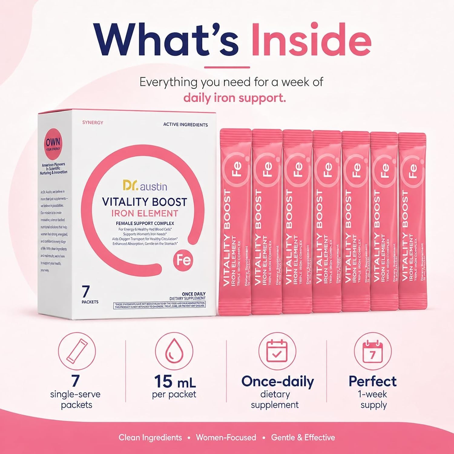 Dr. Austin Vitality Boost Iron Element with B-Vitamins & C – Gentle, High-Absorp