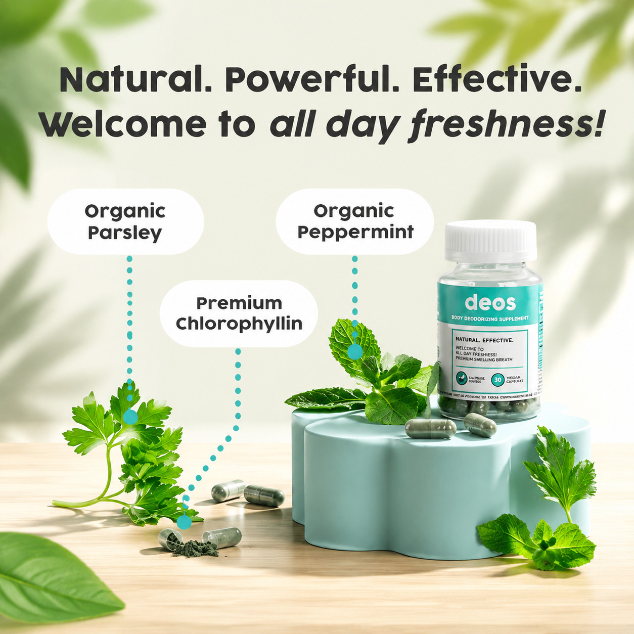 Deos Chlorophyll Internal Deodorant Capsules Full Body Fresh Detox Support 30ct