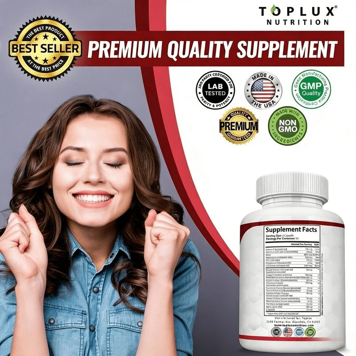 Blood Sugar Balance Blend,Toplux with 20 Herb & Vitamin Blend, Vegan, 60 Caps