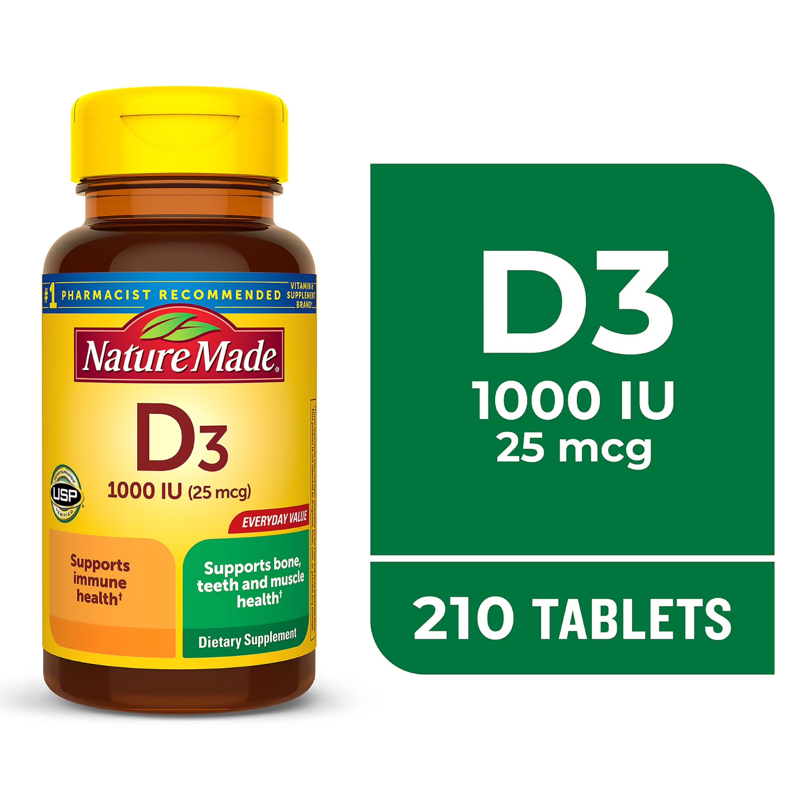 Nature Made Vitamin D3 1000 IU 25 Mcg Tablets Dietary Supplement 210 Count