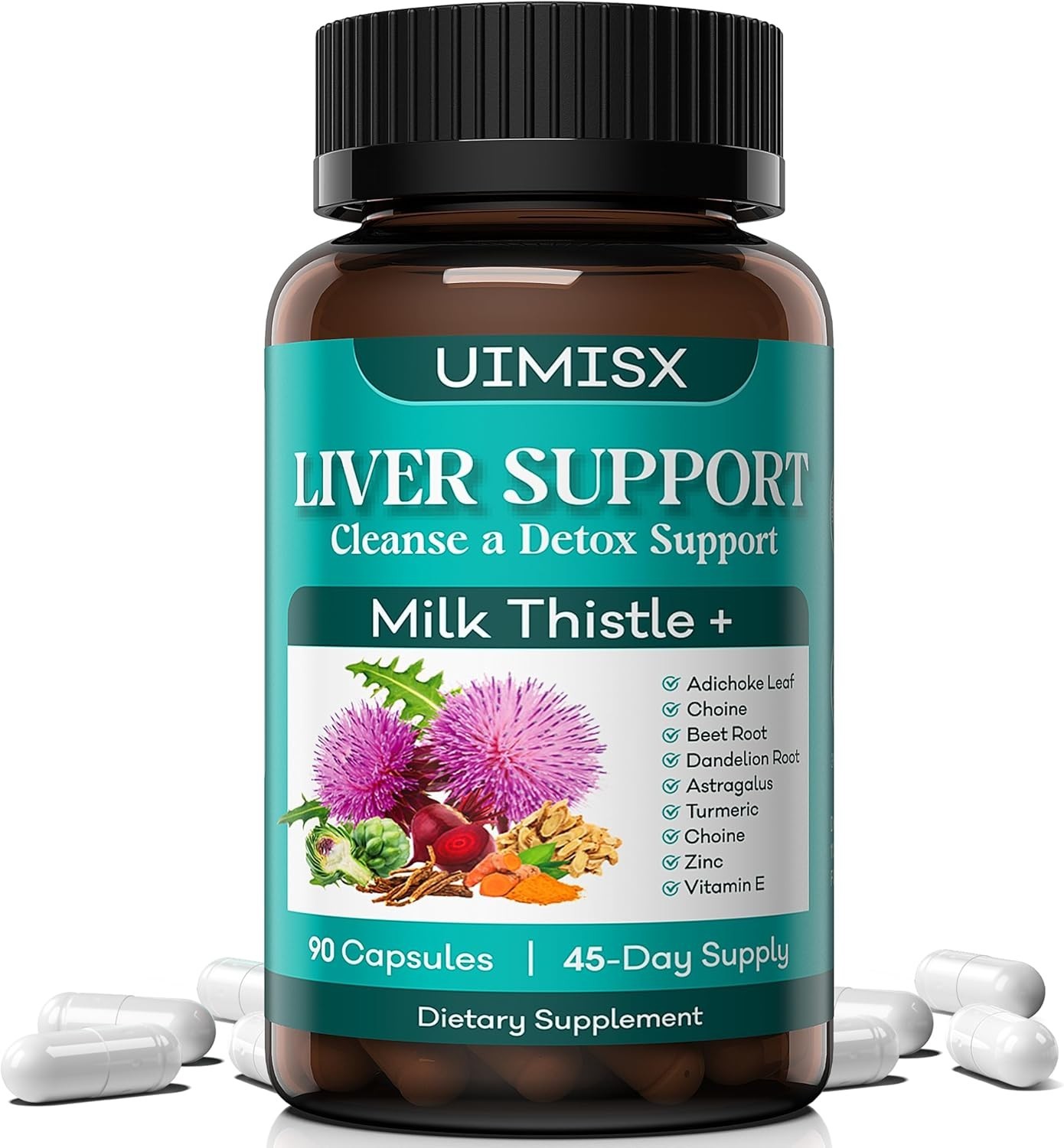 Milk Thistle Supplement – Liver Detox Cleanse Formula Herbal Liver Support 90ct.