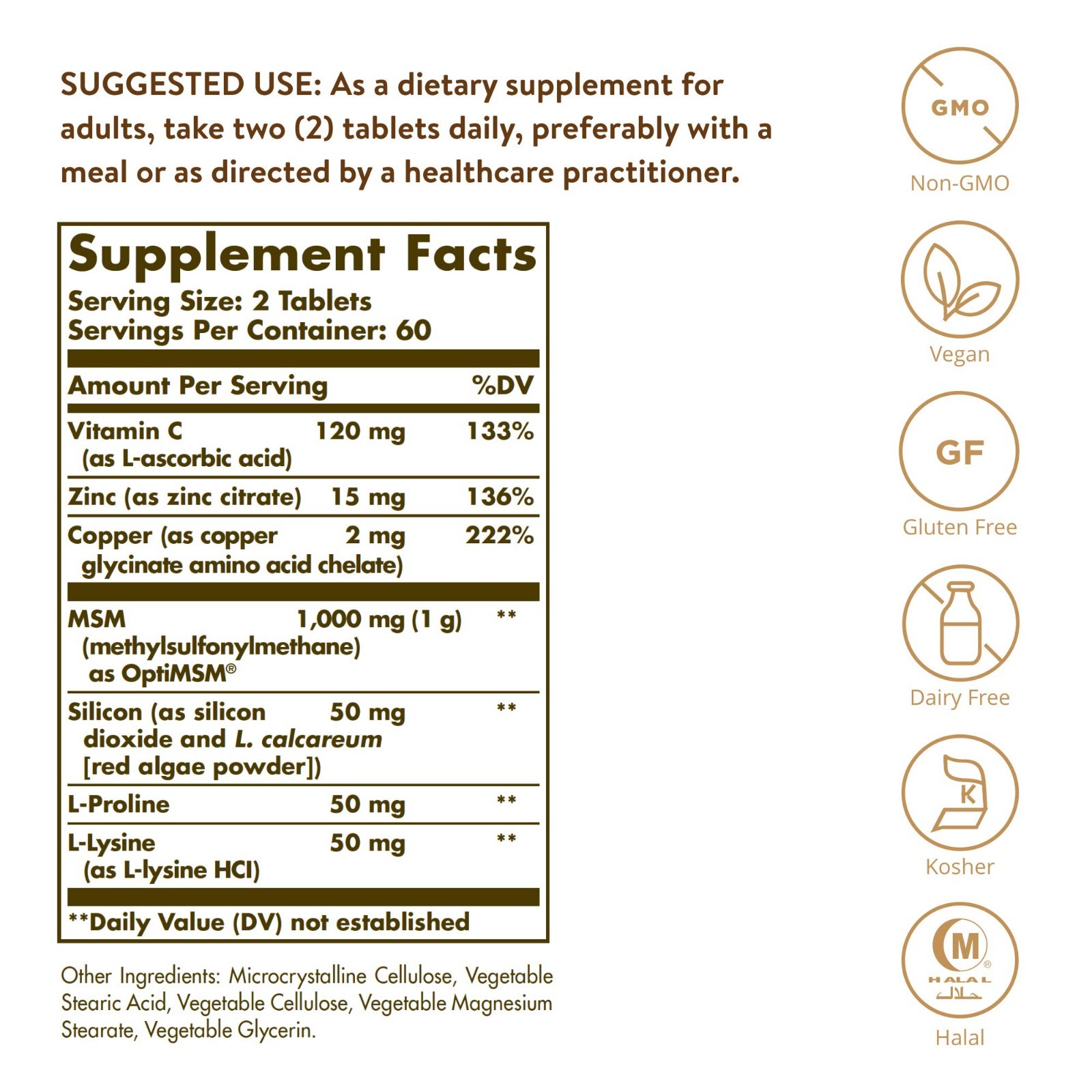 Advanced MSM Formula for Skin, Hair & Nails – 120 Tablets, Vegan, Non-GMO, Zinc,