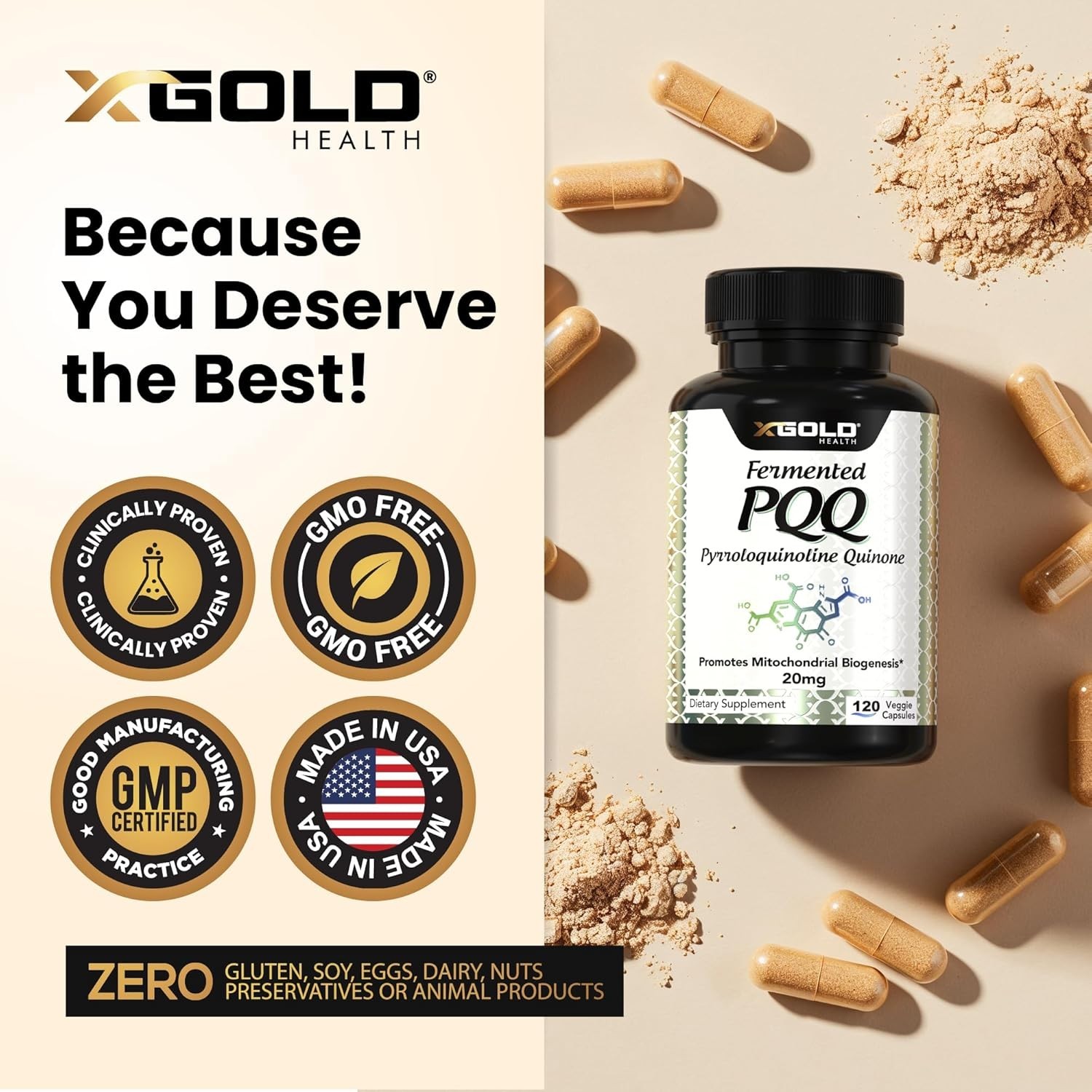 Gluten-Free PQQ 20mg Capsules – Boost Mitochondrial Health in 120 Easy Pills