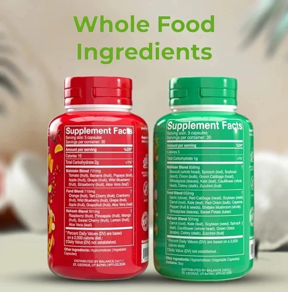 2 Packs Fruits and Veggies Supplements 180 Fruit and 180 Veggies Capsules 02/27