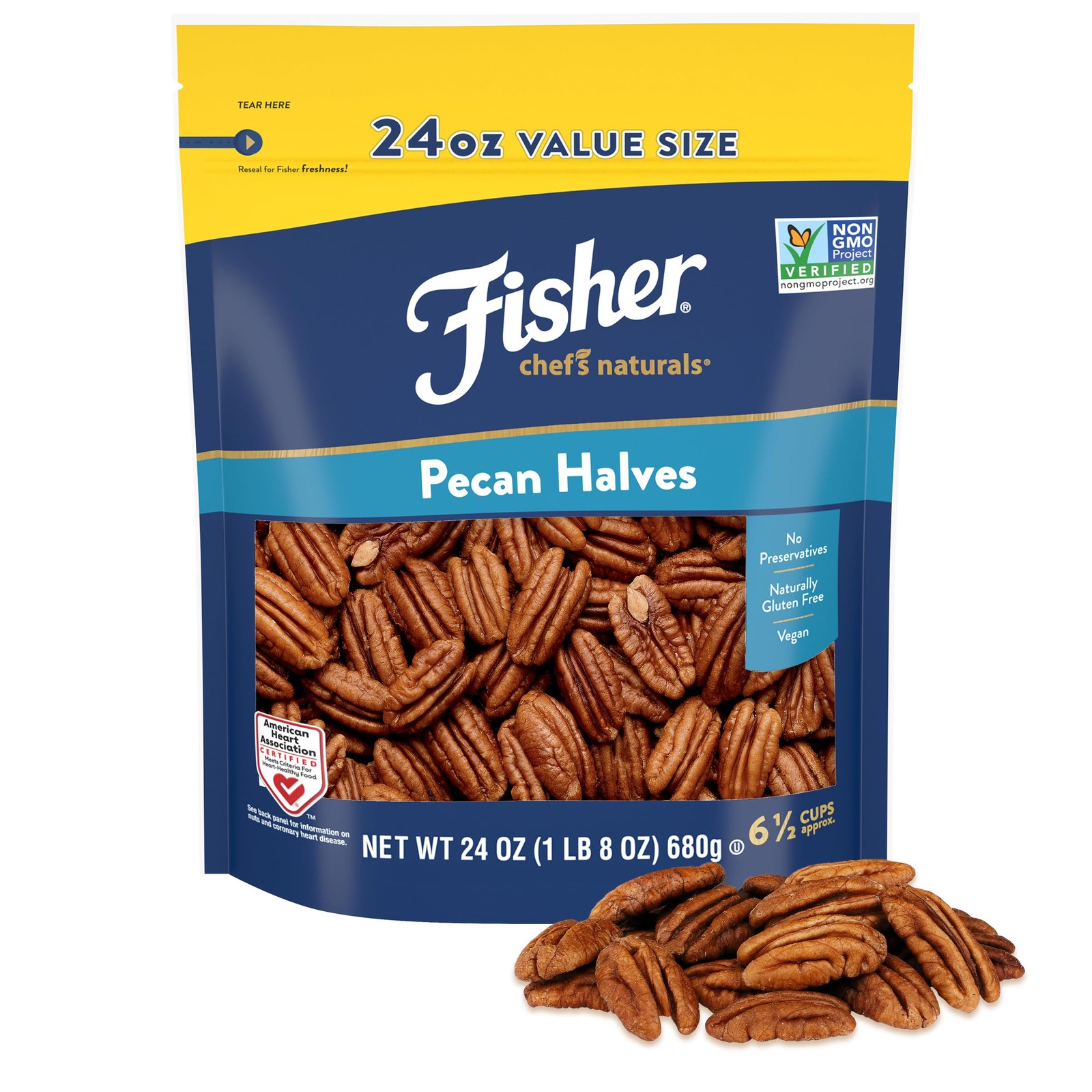 Fisher Chef’s Naturals Pecan Halves 24 oz 24 Ounces (Pack of 1), Brown