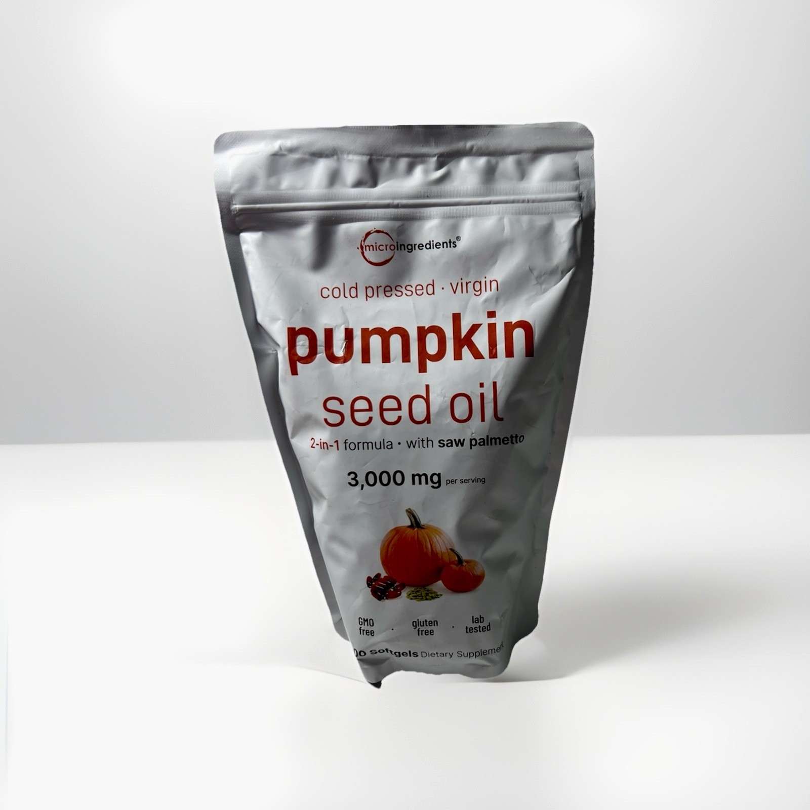 Cold pressed virgin pumpkin seed oil, 2-in-1 formula, containing saw palmetto
