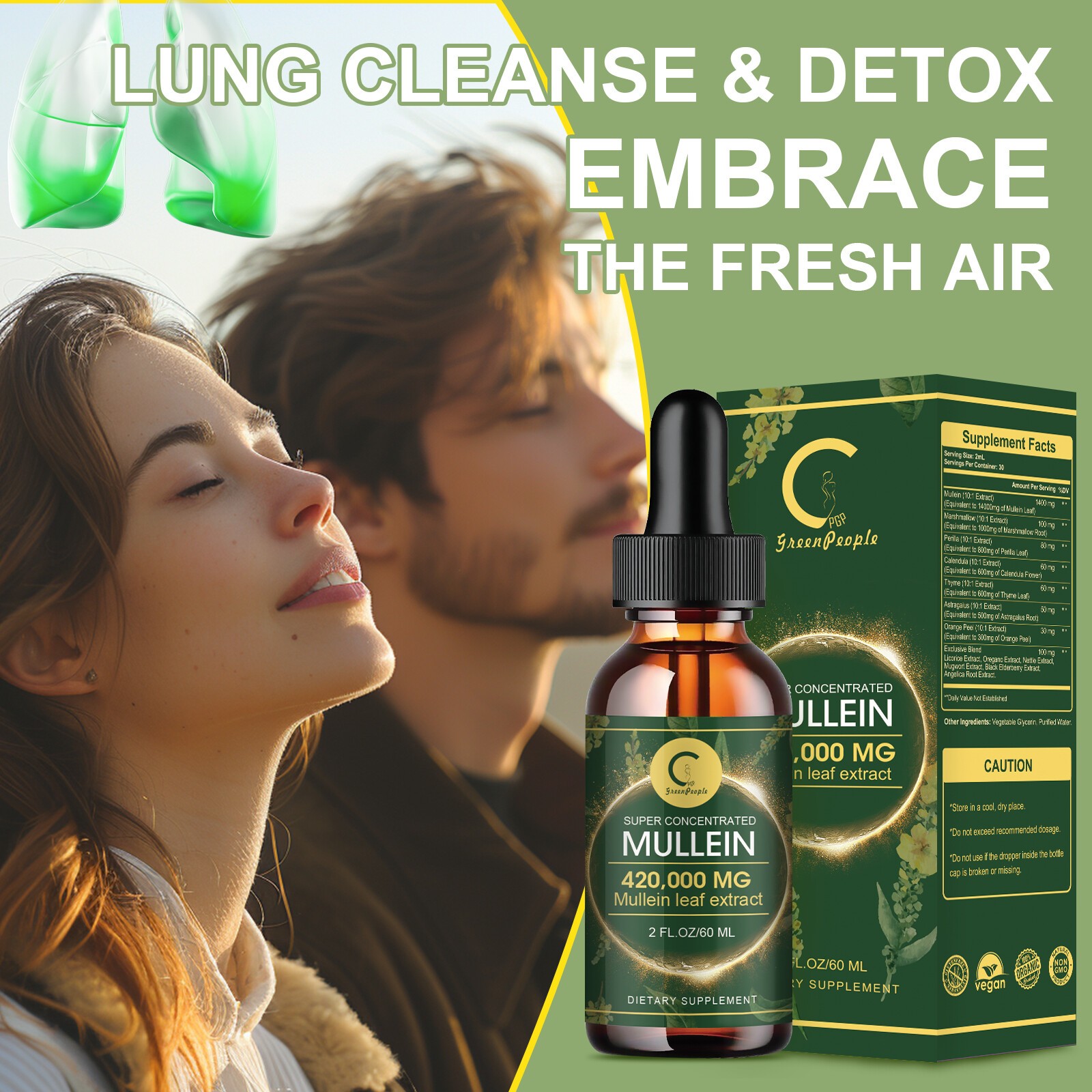 Mullein Drops for Lungs Lung & Bronchial Cleanse Respiratory Health Support