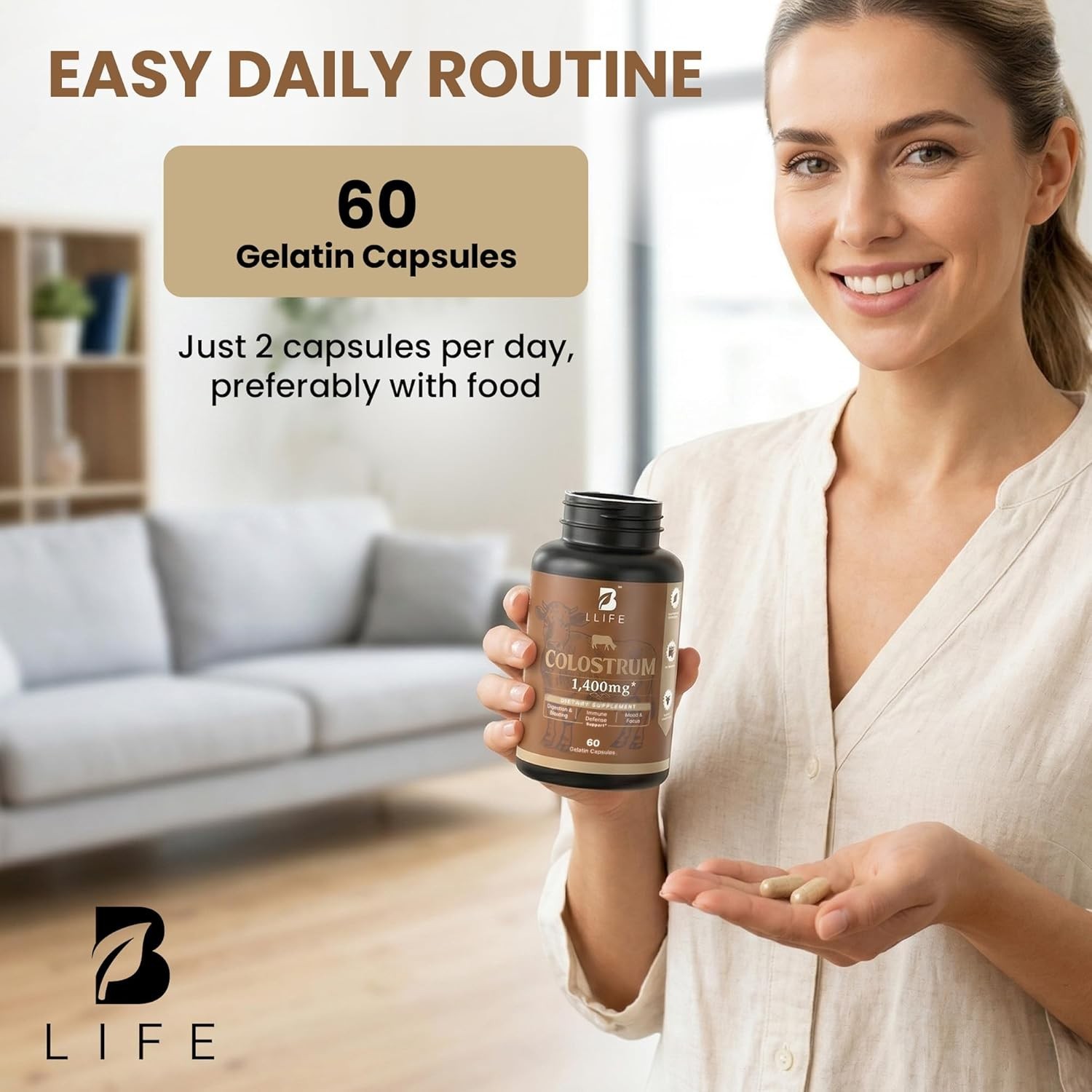 BLife Bovine Colostrum 1400mg Immune Gut Support 60 Caps Exp 04/2028