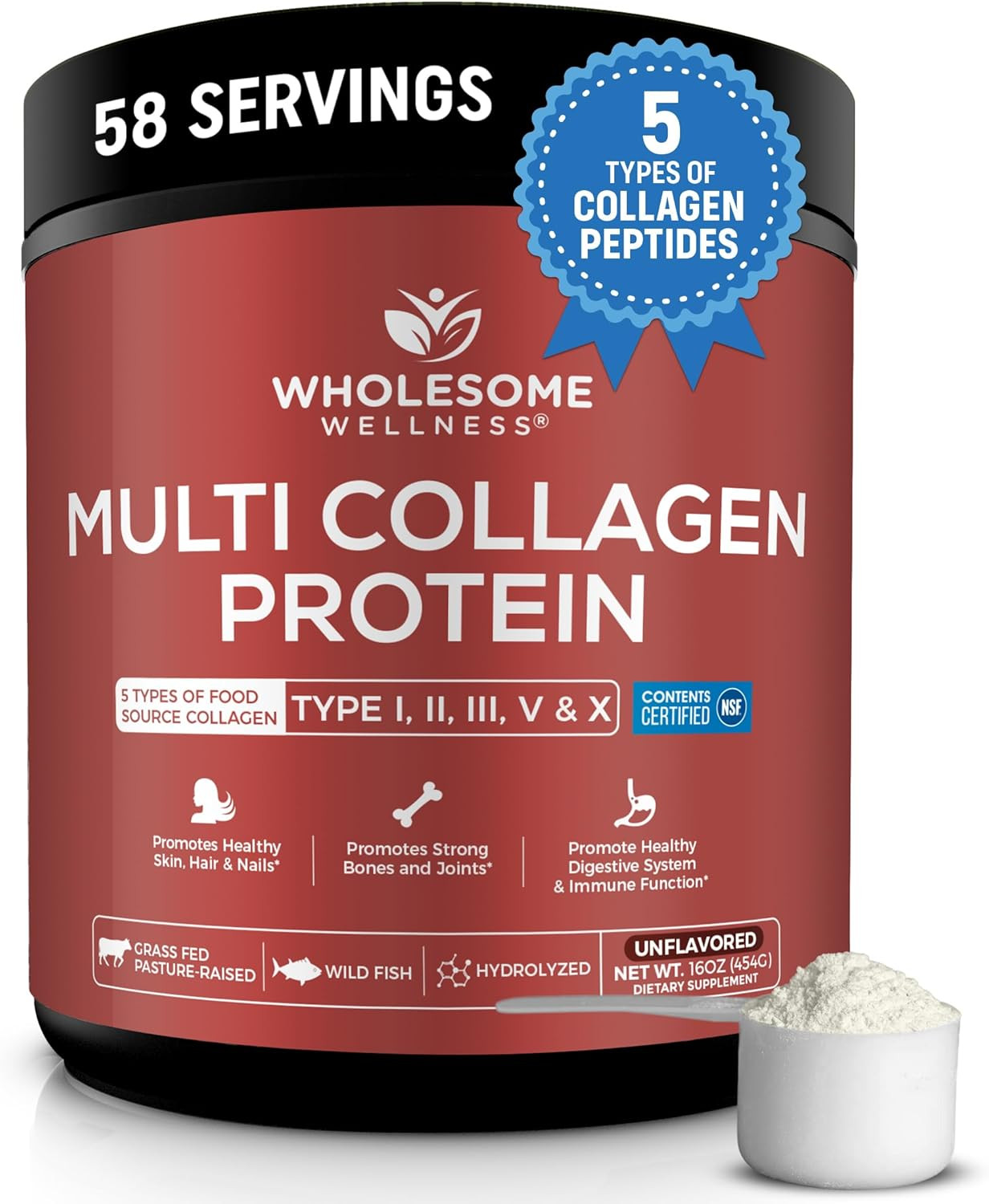 Wholesome Wellness Multi Collagen Protein Powder Hydrolyzed (Type I II III V X)
