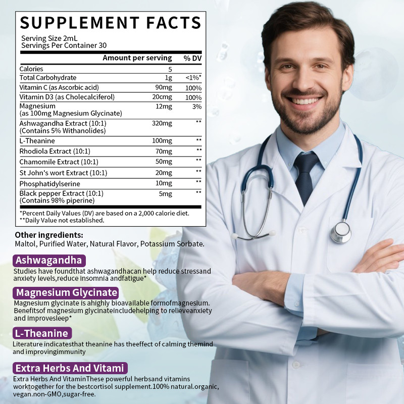 Cortisol Support Liquid Drop w/ Magnesium Ashwagandha -Balanced Adrenal Function