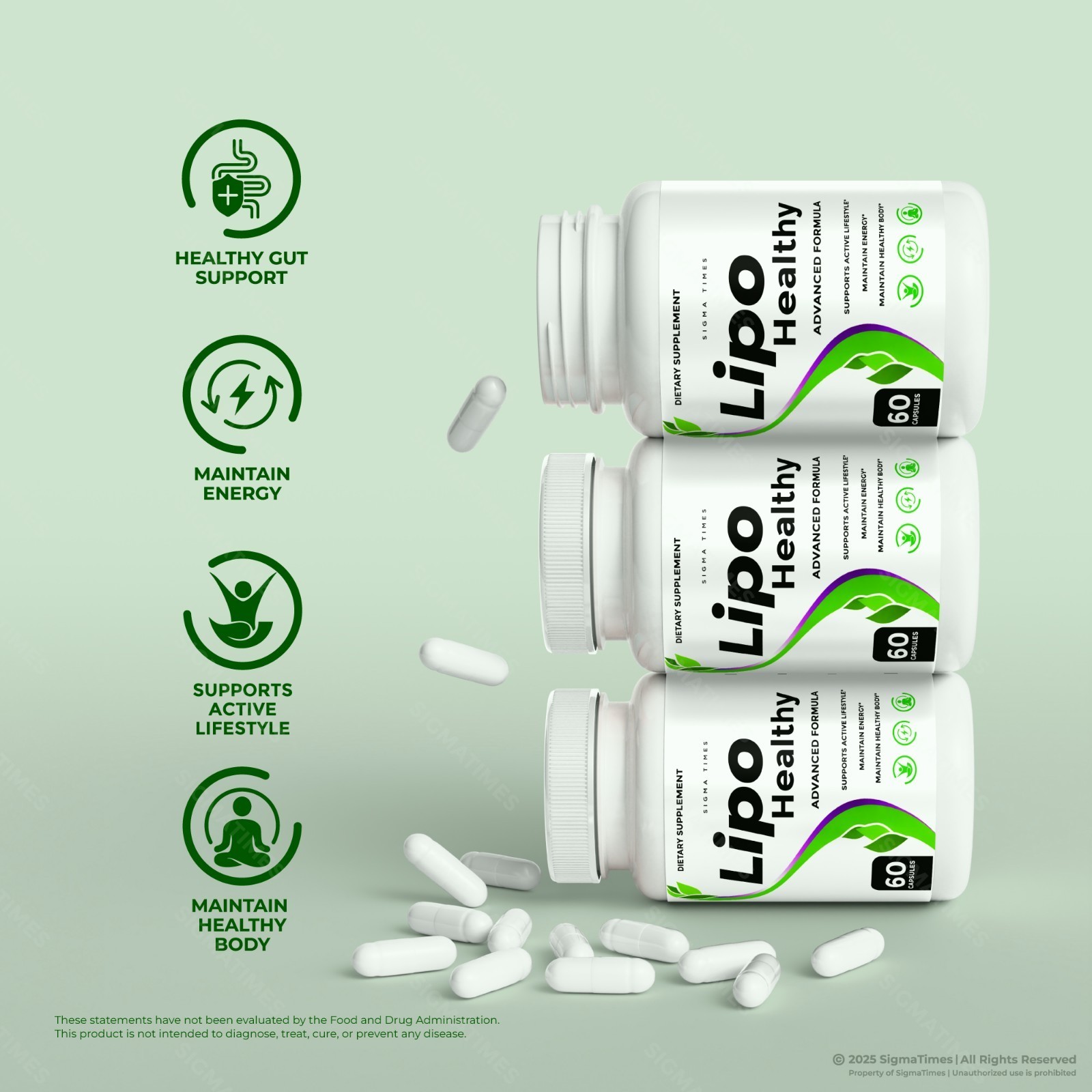 Lipo Healthy Capsules – Natural Detox, Energy & Metabolism Wellness 60ct
