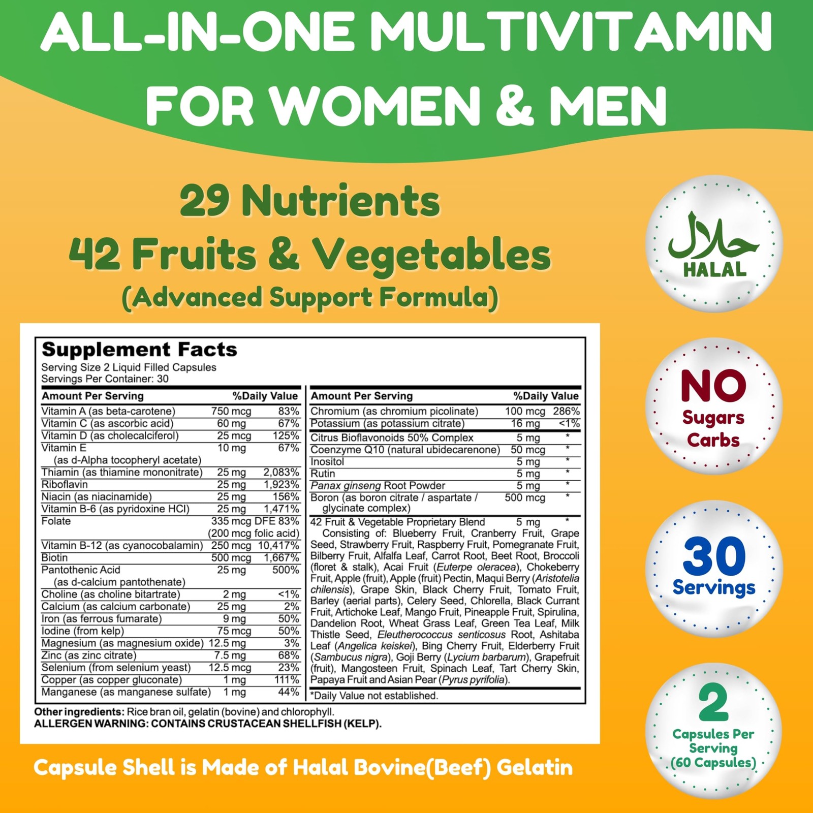 SHIFAA NUTRITION Halal Multivitamins for Women, Men Adults, 30 Servings | Ir…