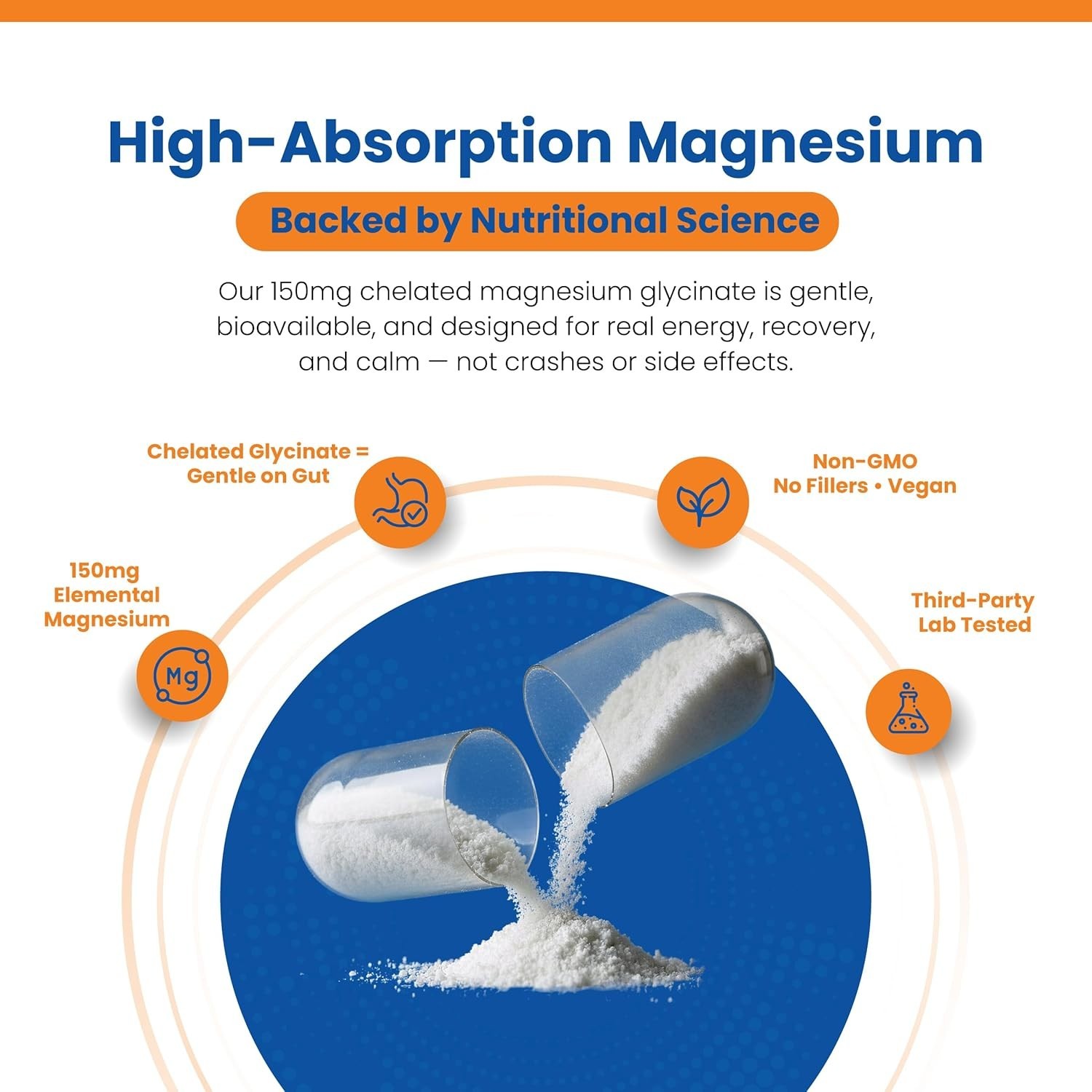 High Absorption Bioavailable Magnesium Glycinate 150mg 60 Capsules Sleep Support