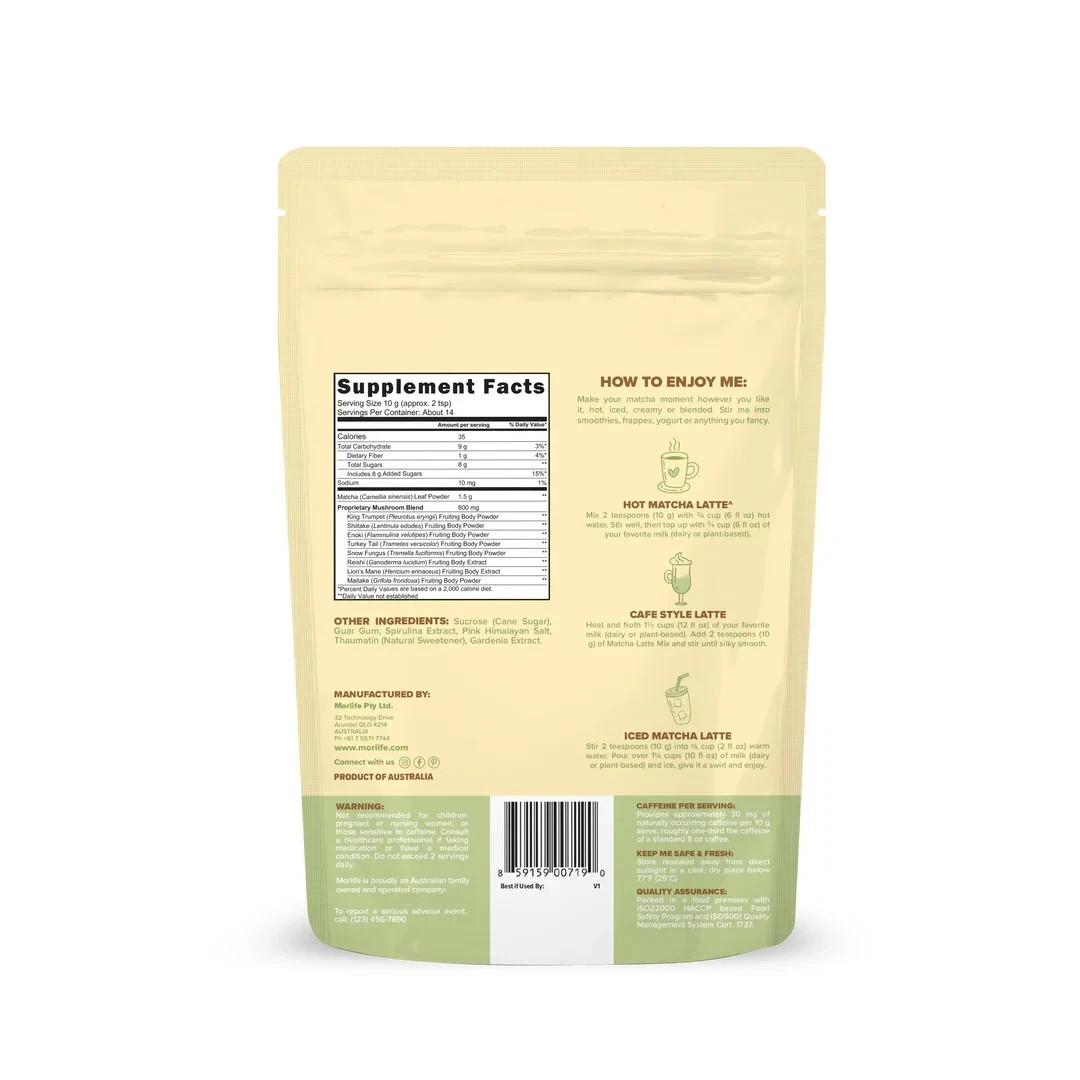 Morlife® Mushroom Matcha Latte Mix 5 oz. Natural Energy Focus & Clarity 10/25/27