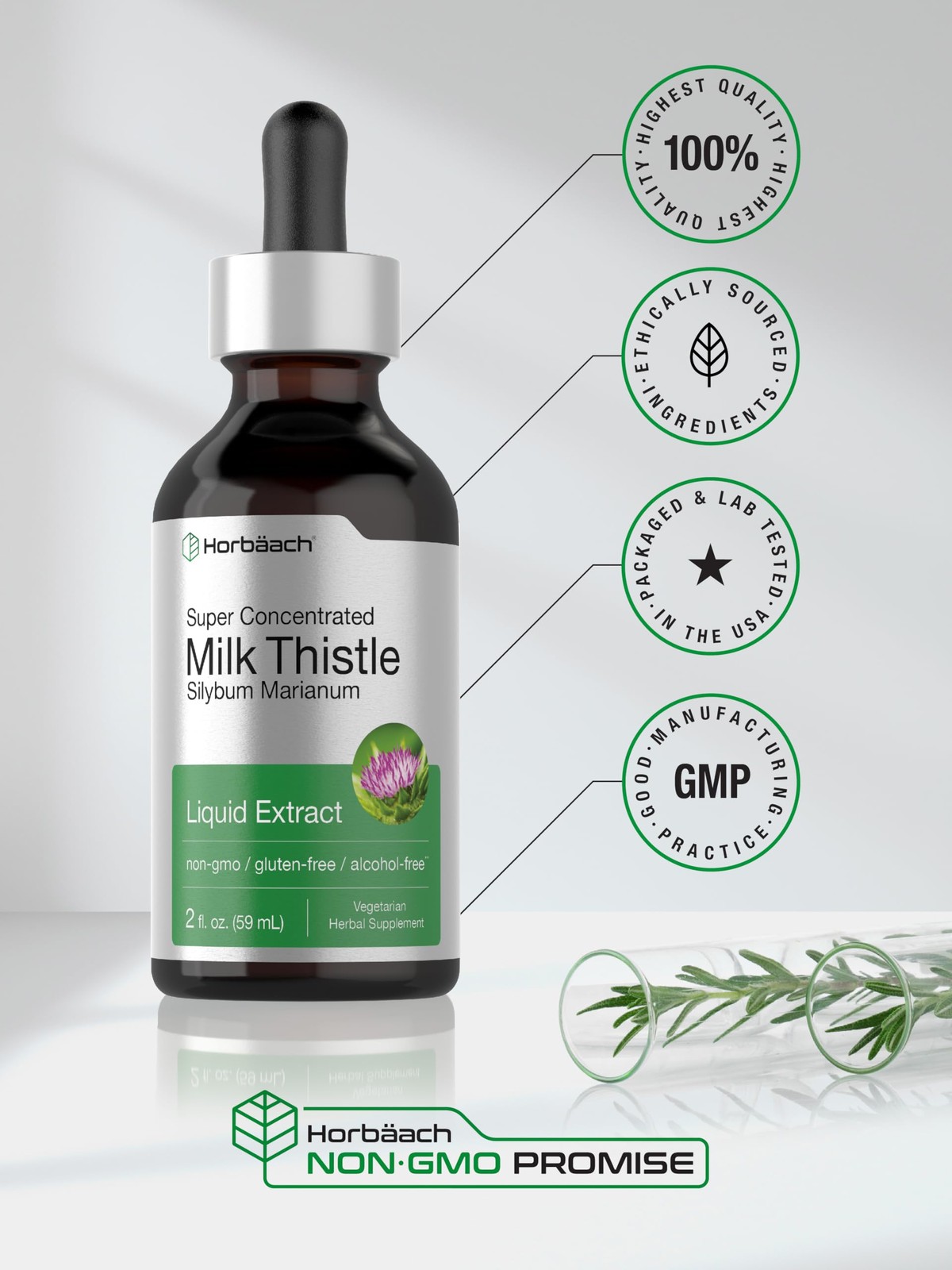 Horbäach Milk Thistle Extract Liquid | 2 fl oz | Alcohol 2 Fl Oz (Pack of 1)