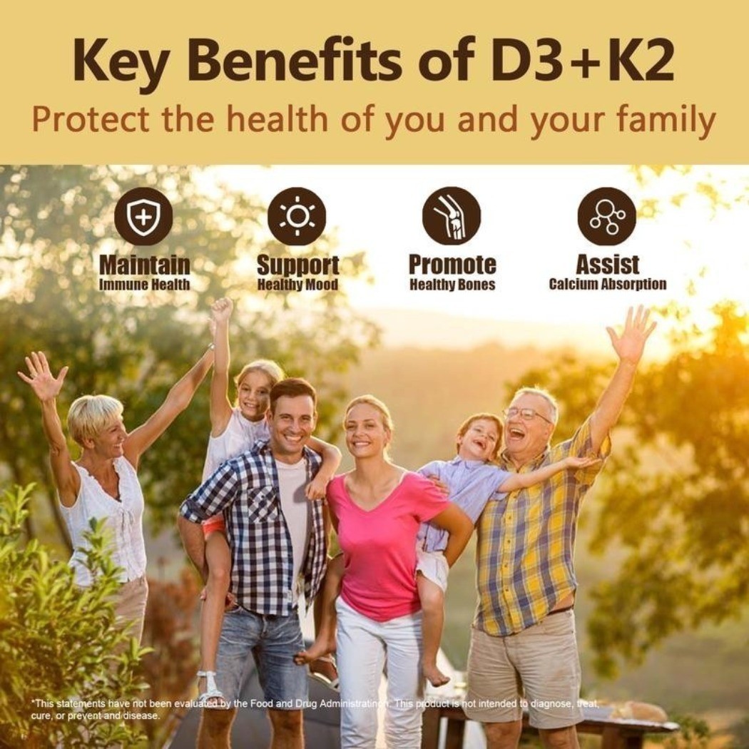 NEW Vitamin D3 5000 IU with K2 MK-7 250 Veggie Softgels Dietary Supplement