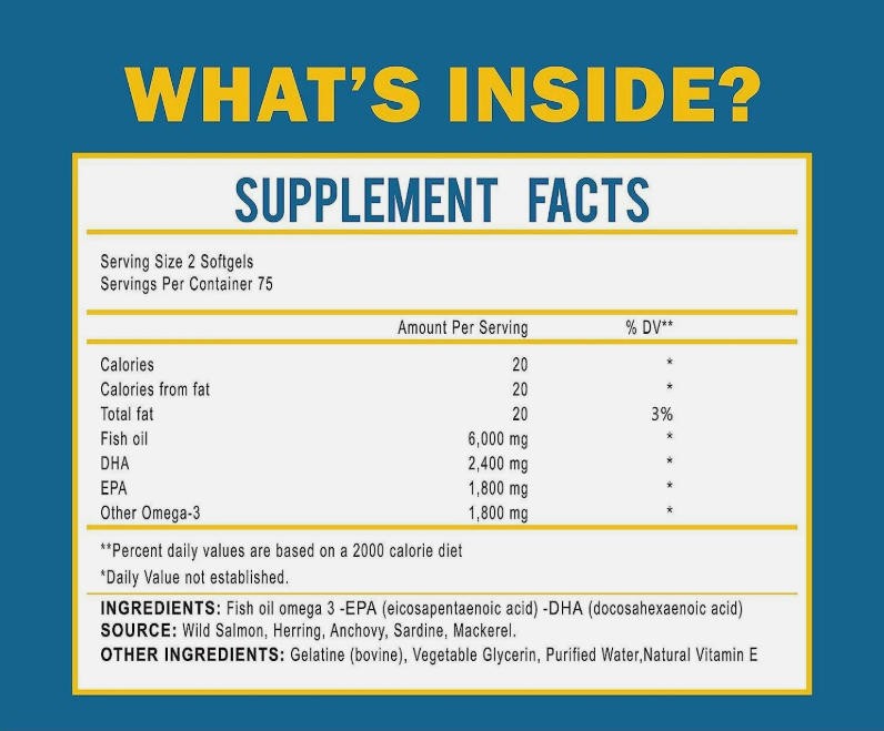 With Maximum EPA DHA Supports Brain, Liver Omega 3 Fish Oil 6000 Mg 150 Capsules