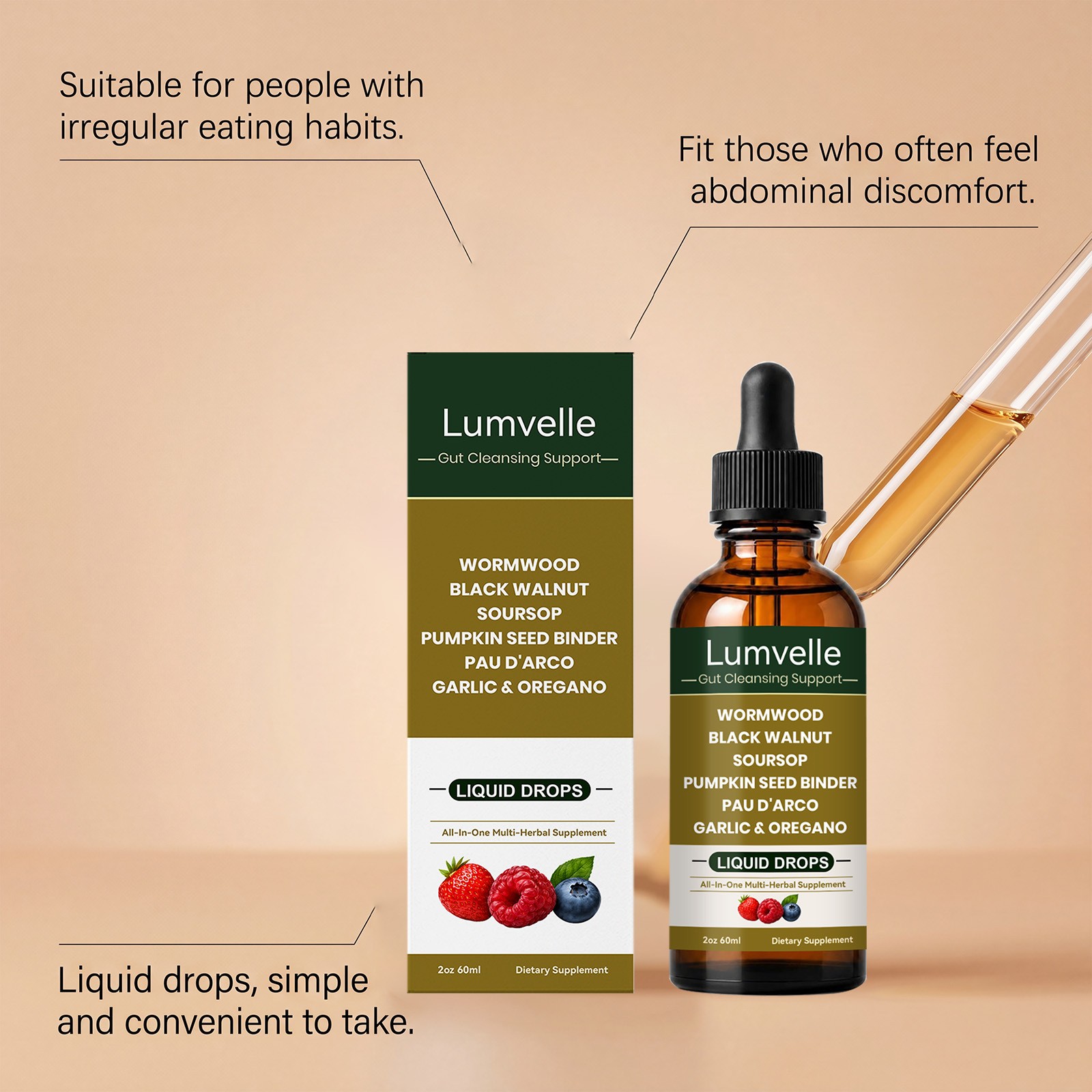 LUMVELLE Wild Harvested Wormwood Herbal Liquid Botanical Supplement Drops 60ML