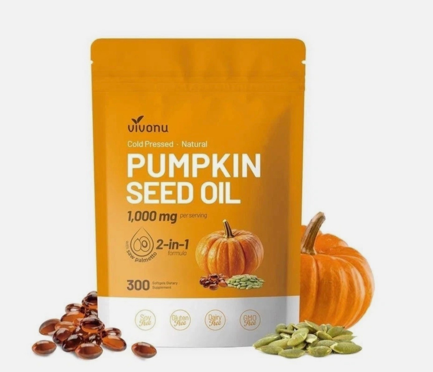 VIVONU Pumpkin Seed Oil 1000mg with Saw Palmetto 300 Softgels