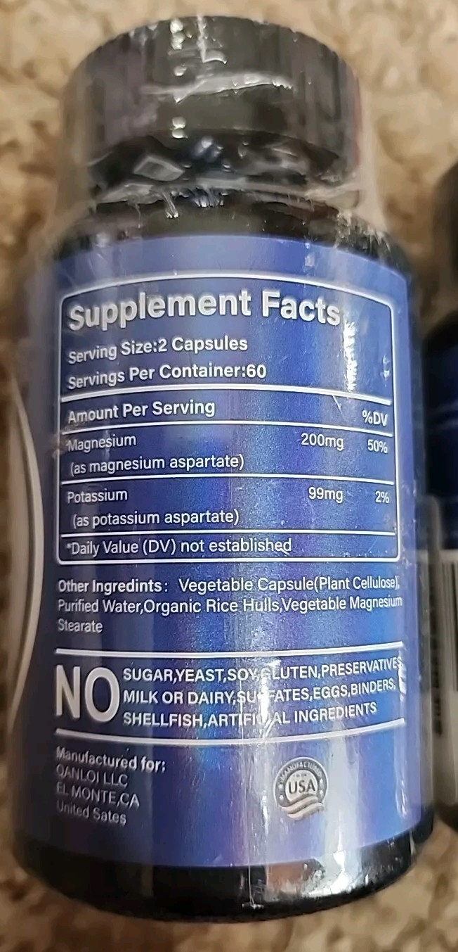 2 Lot Qanloi Potassium & Magnesium Aspartate 200mg 240 Veg Caps BB 10/2025