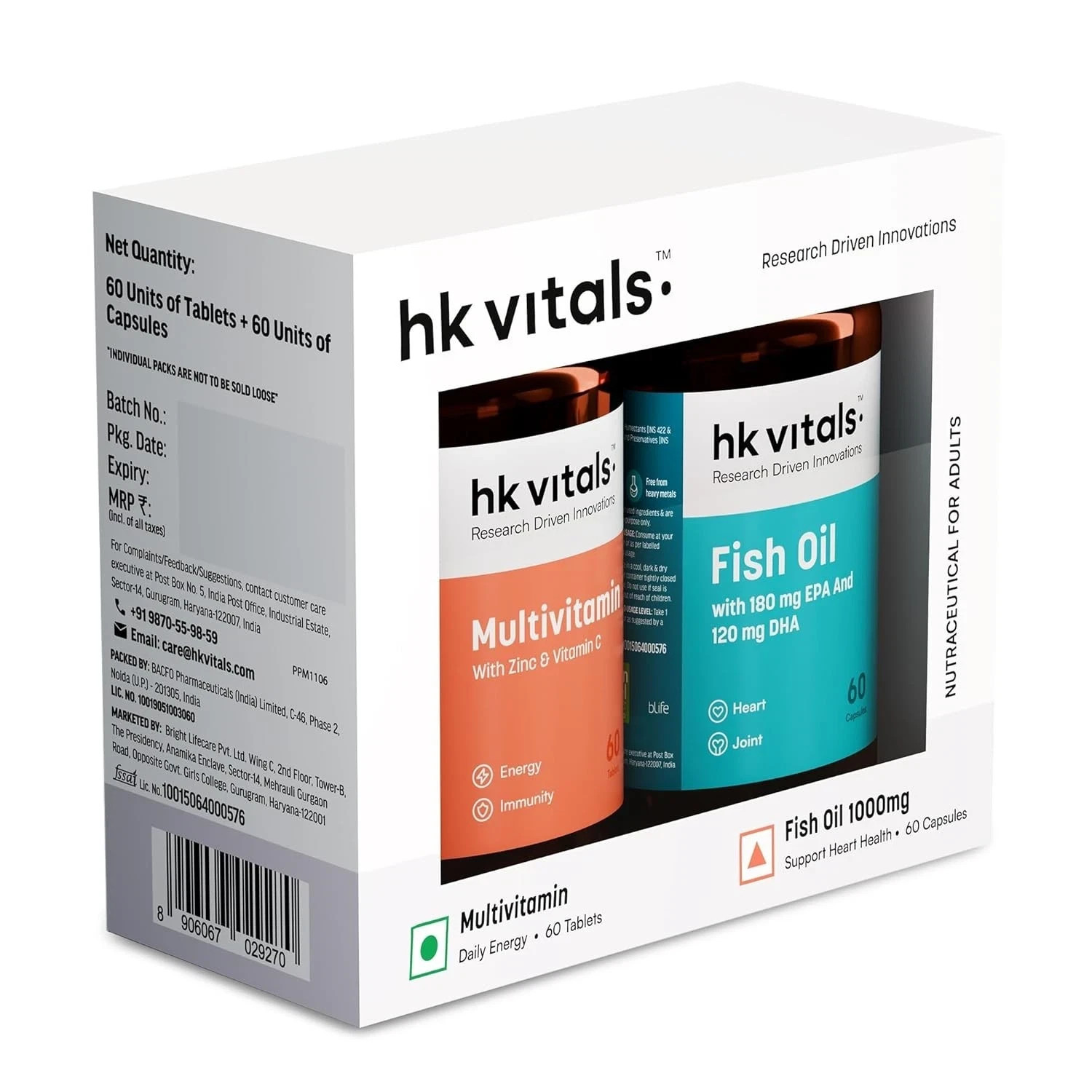 HK Vitals Fish Oil and Multivitamin (60 Tablets Each) Combo Pack | 1000mg Omega