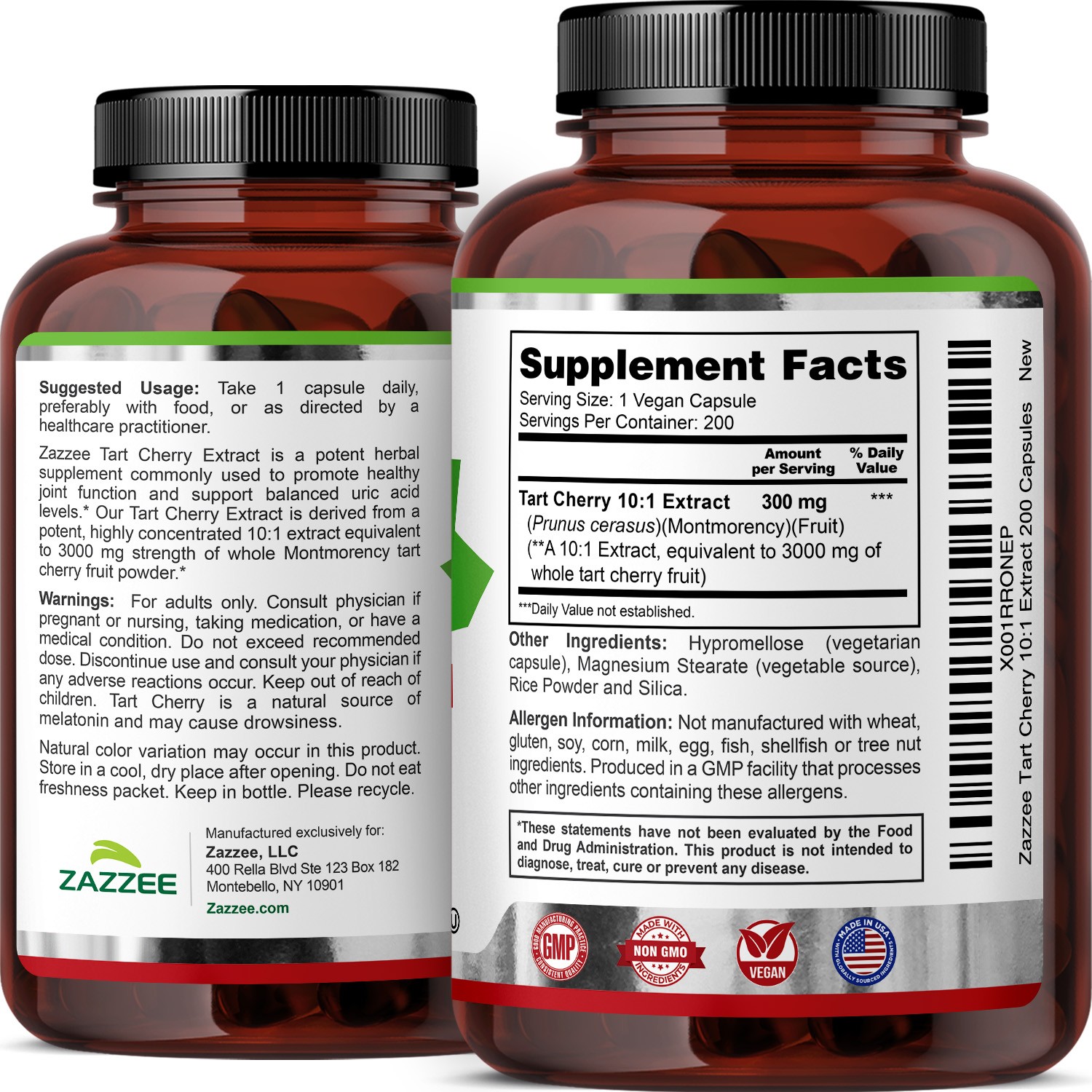 Tart Cherry Extract 200 Veggie Caps 3000 mg Strength 10:1 Extract Uric Acid USA