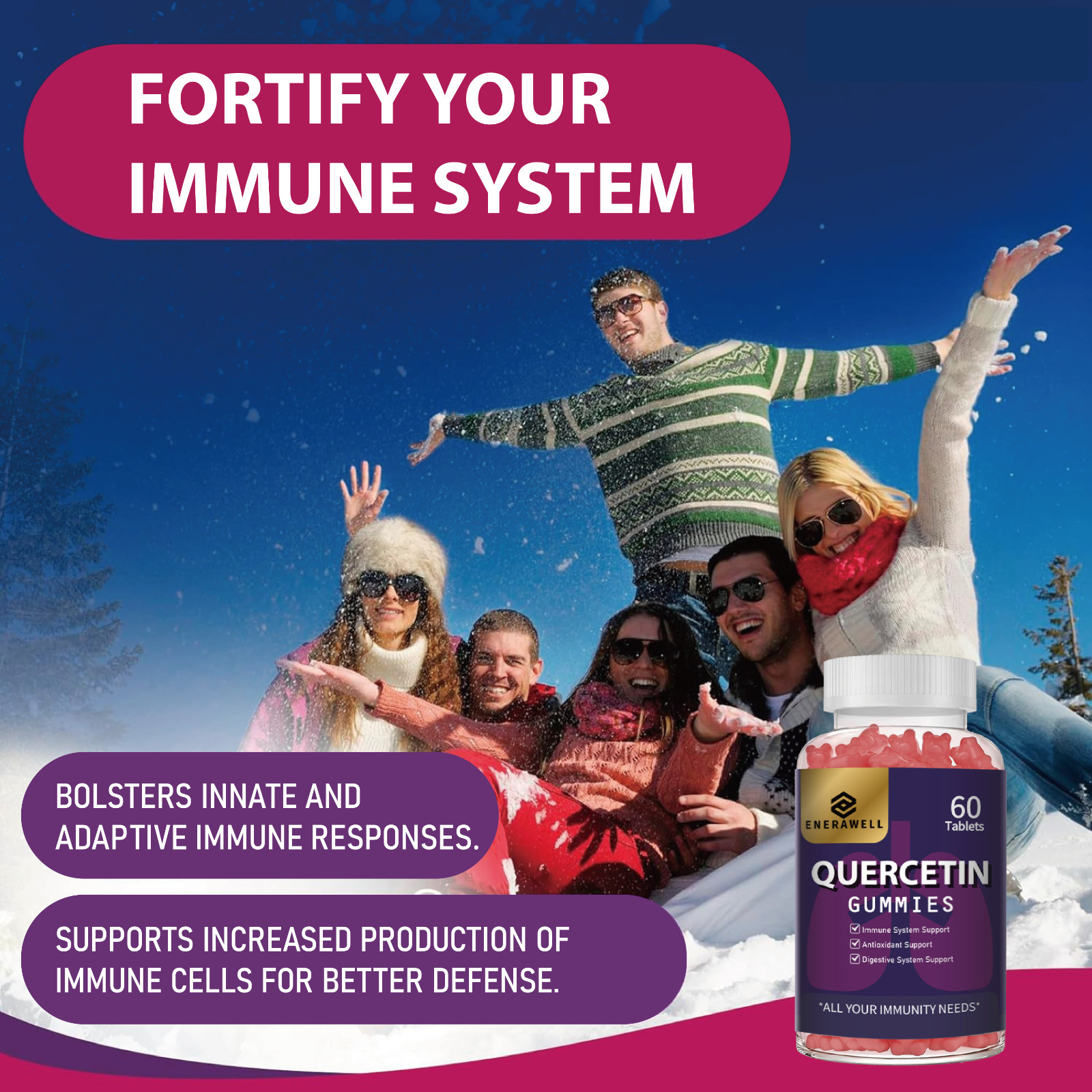 Quercetin Gummies 500mg with Bromelain Vitamin C D3 Zinc & Elderberry 02/07/2027