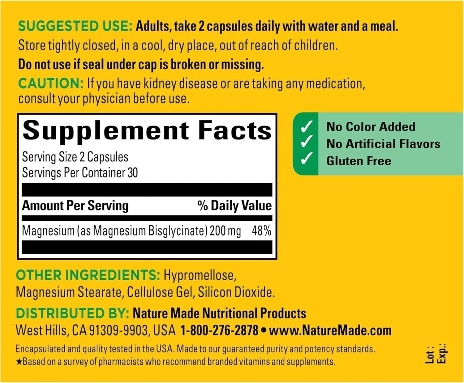 Nature Made Magnesium Glycinate 200 mg Per Serving Capsules, Dietary Supplement