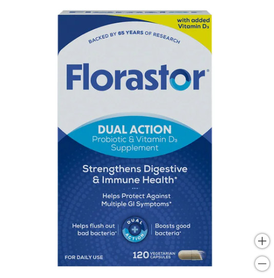 Florastor Daily Probiotic with Vitamin D3, 120 Vegetarian Capsules, Exp:09/2025+