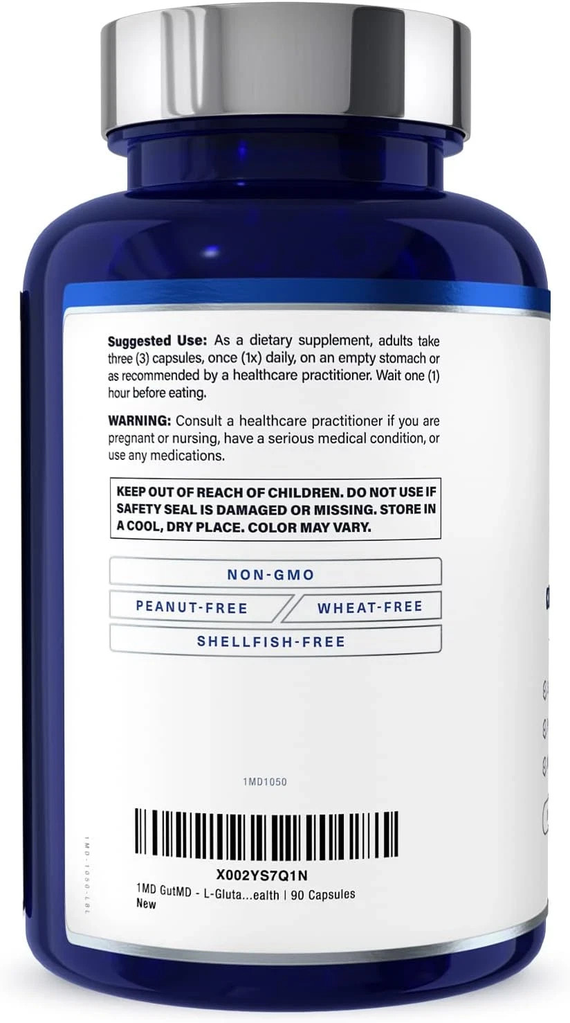 1MD Nutrition GutMD – L-Glutamine Capsules w/Prebiotic for Gut Health – L Glutam