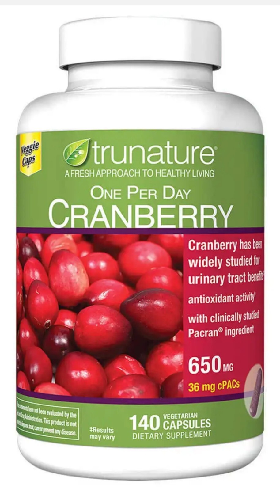 trunature CRANBERRY 650mg, 140 Capsules ** Maintain Healthy Urinary Tract **