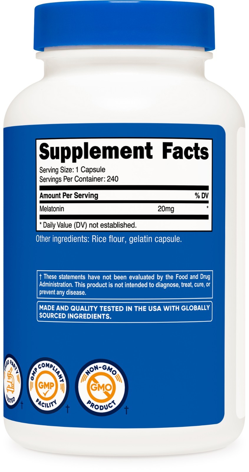 Nutricost Melatonin 20mg, 240 Capsules – 20mg Per Serving, Non-GMO, Gluten Free