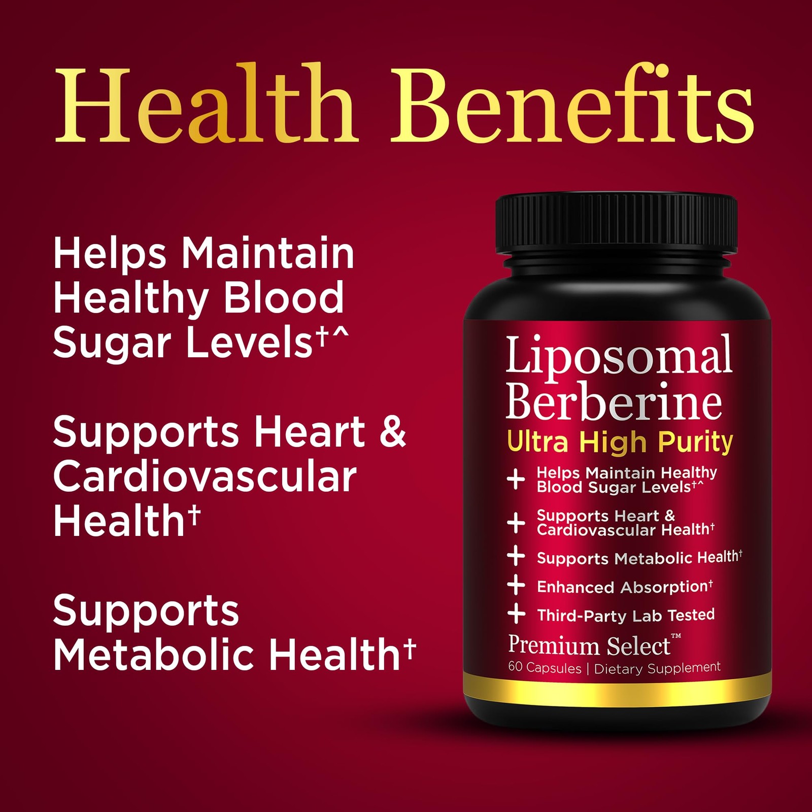 Premium Select Nutrition Liposomal Berberine HCL 60 Count (Pack of 1)