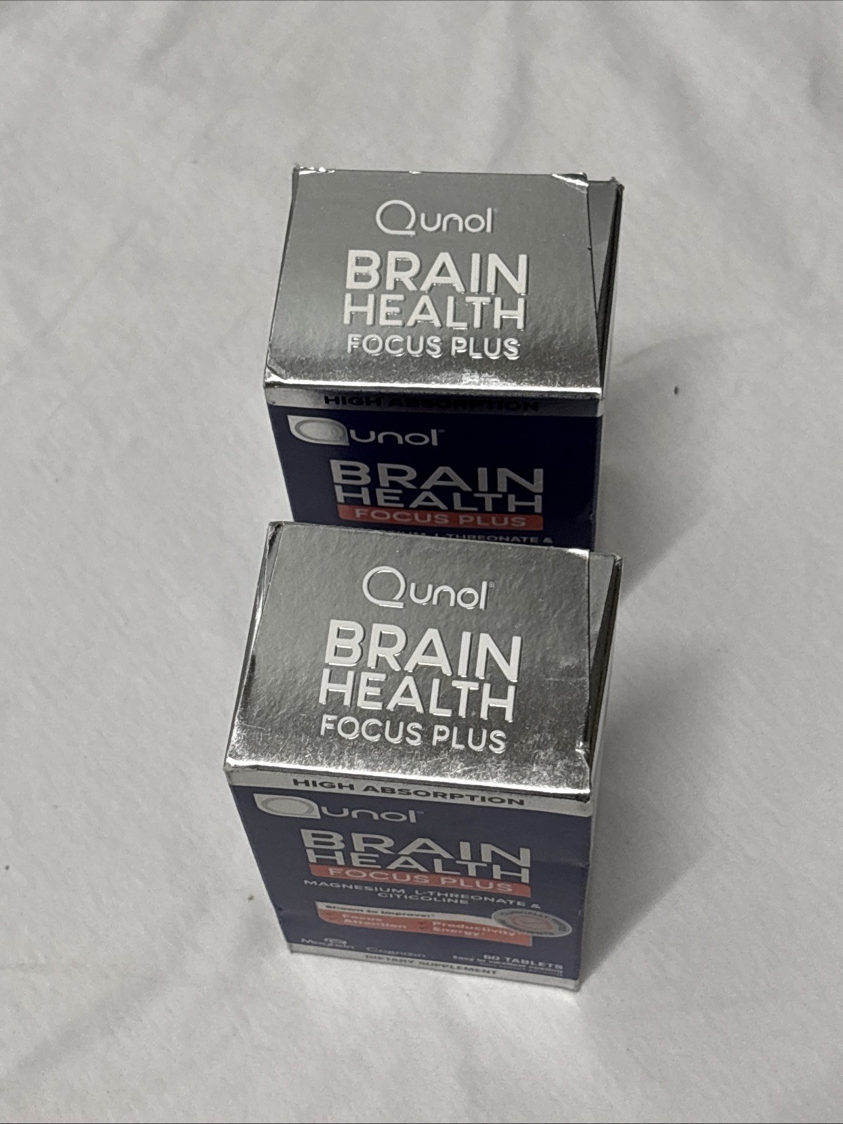 2 Pack Qunol Brain Health Focus Plus 60 Tablets Each Magnesium L-Threonate New