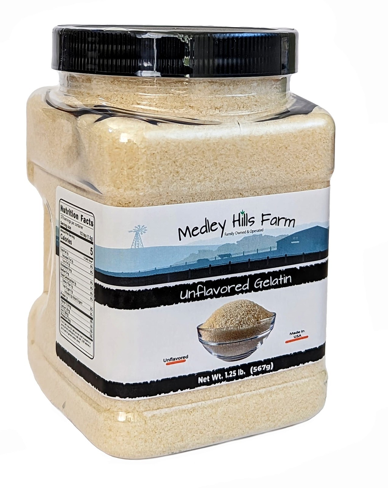 Unflavored Gelatin Powder 1.25 lbs – Thickening Agent in Reusable Container, USA