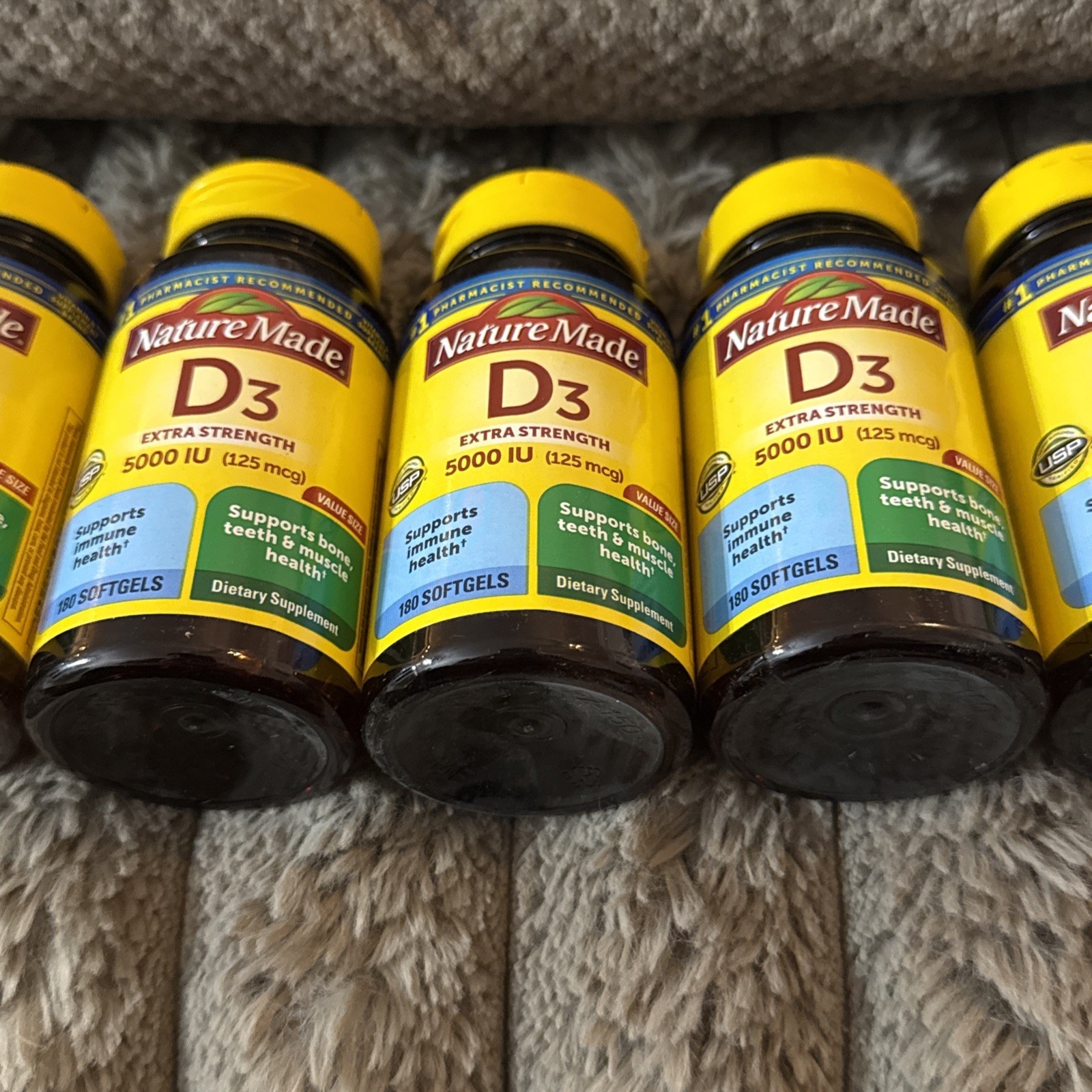 Nature Made -Vitamin D3 5000 IU(125mcg) Extra Strength 180 Count Each Lot of 6
