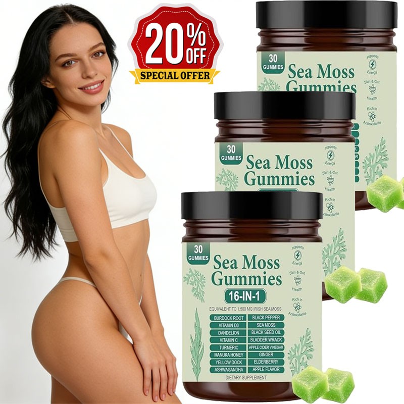 Quality – High 16 in 1 Organic Sea Moss Gummy | Irishmoss Extract 6000Mg | Green