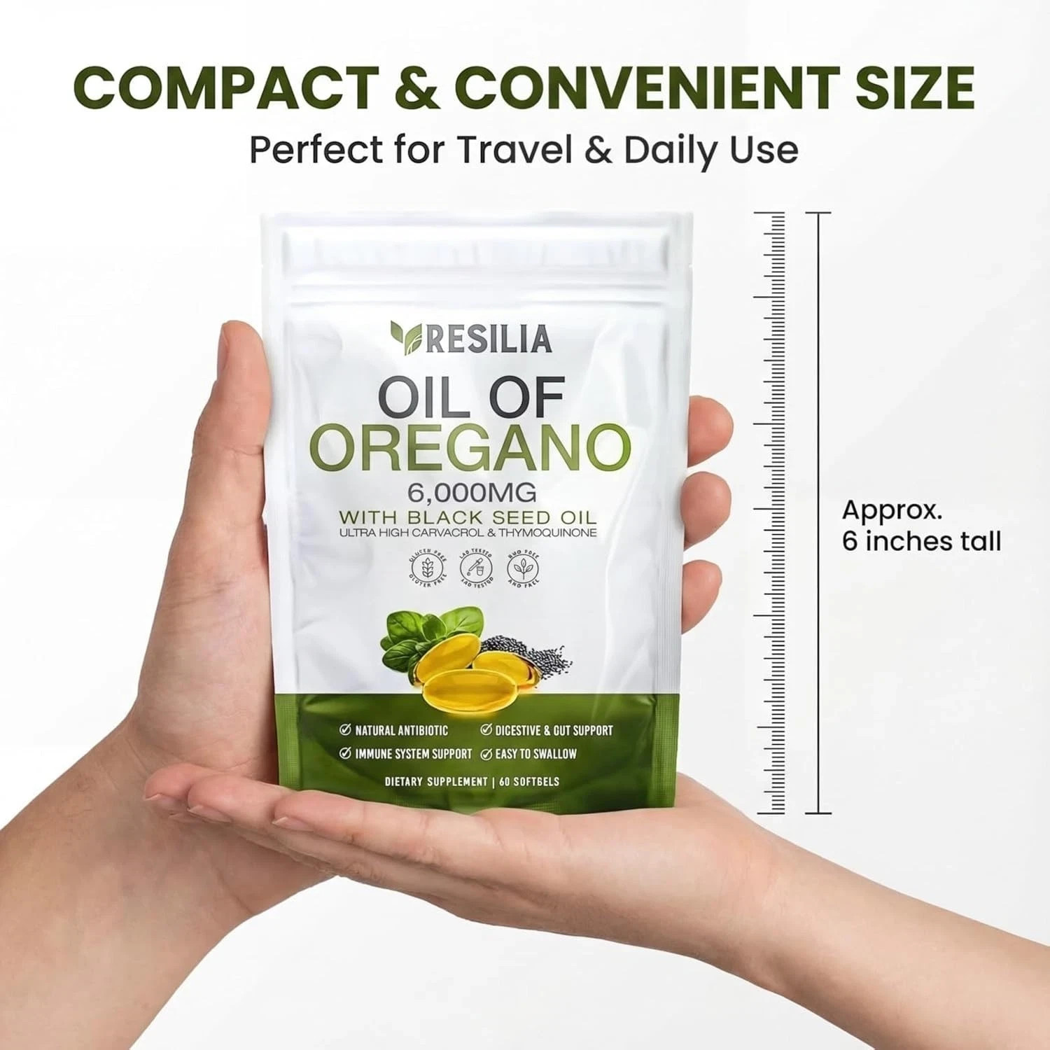 Resilia Organic Oregano Oil Softgels with Black Seed Oil 6000mg – Capsules 60ct