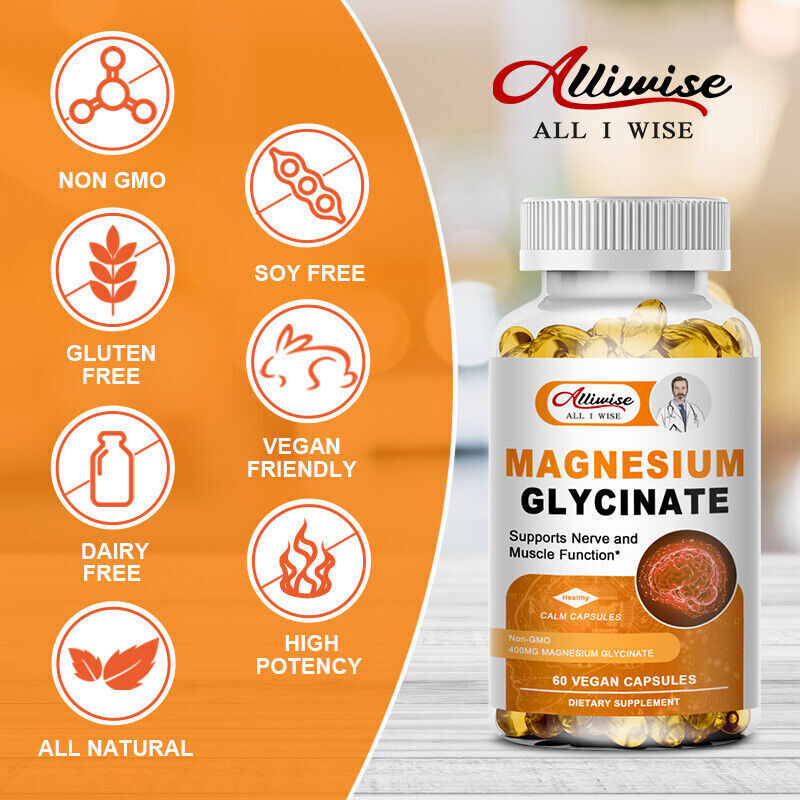 400MG Magnesium Glycinate High Absorption,Improved Sleep,Stress & Anxiety Relief