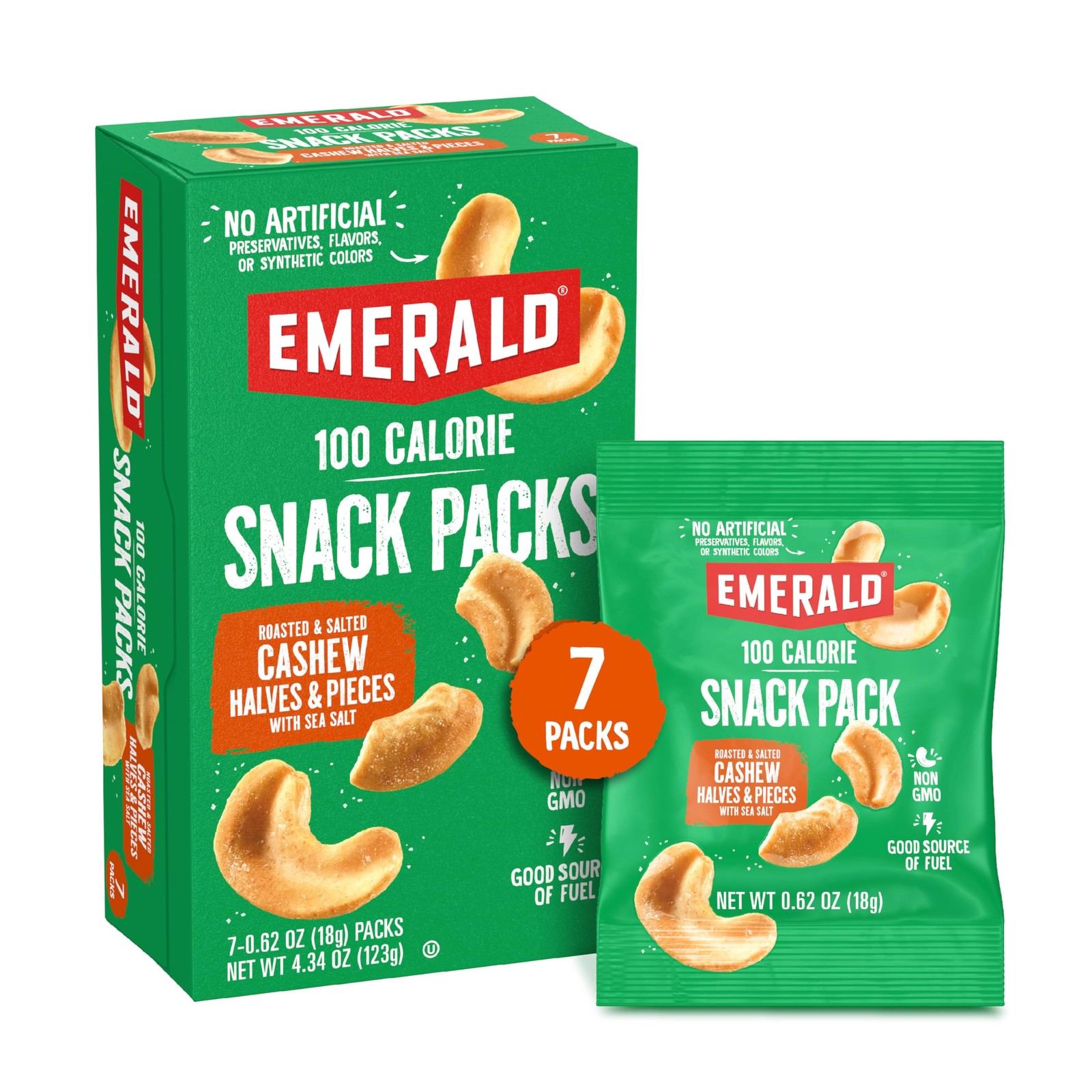 Emerald Nuts Roasted and Salted Cashews 7ct (1-Pack), 0.62 Ounce (Pack of 7)