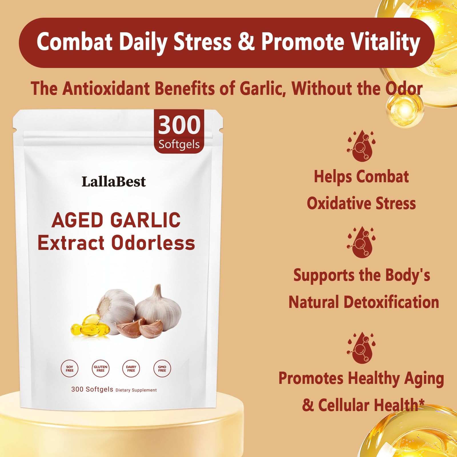 LallaBest 10000mg Aged Garlic Extract Capsules | 300 Count (Pack of 1)