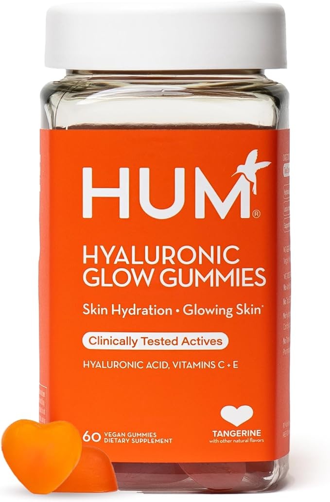 HUM Hyaluronic Glow Gummies Skin Hydration Supplement Orange Flavor | 60 Gummies
