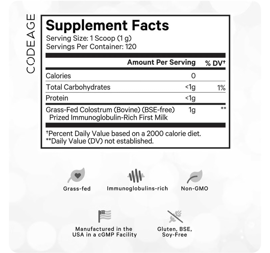 Codeage Grass-fed Colostrum, Unflavored, 120 Serv, Ethically Sourced, 07/2028✨️
