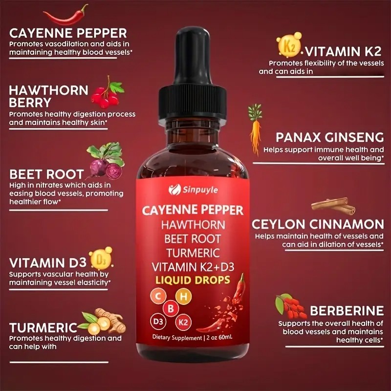 Cayenne Pepper Supplement Liquid Drops + Hawthorn Berry – Pack 2