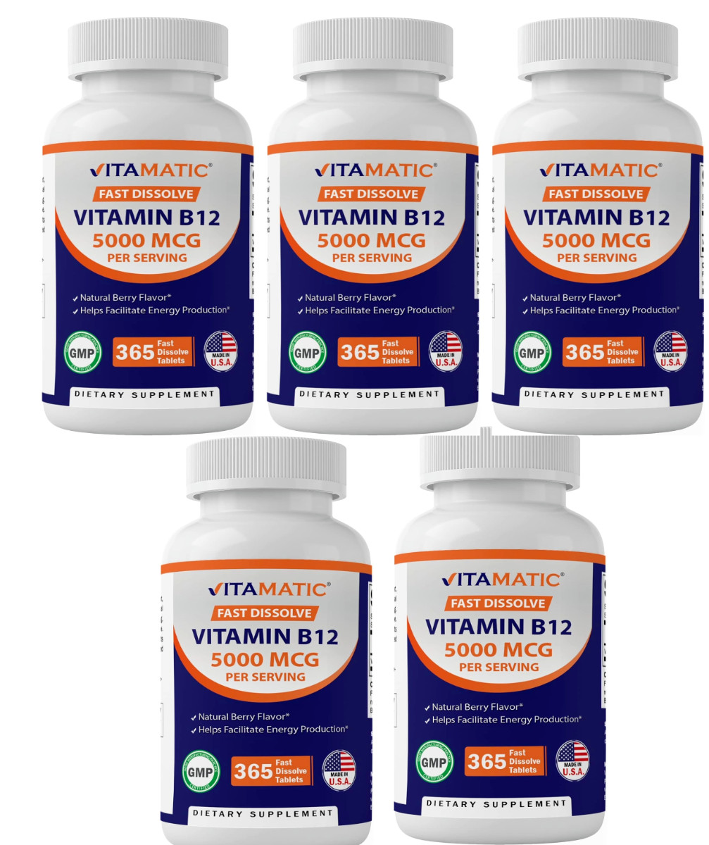 Vitamatic Vitamin B12 5000 mcg Fast Dissolve 5X365 Tabs NonGMO/No Gluten